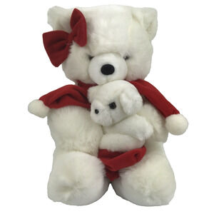 Vintage Westcliff Collection White Teddy Bear w Baby Plush Stuffed Animal 10.5"